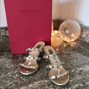 Damaged heels Valentino Metallic Gold Studded Sandals